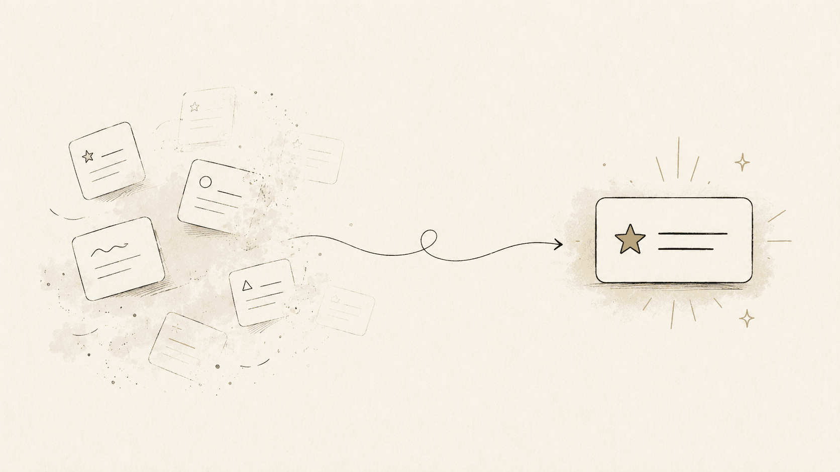 Hand-drawn forgotten notes becoming one clear recall card
